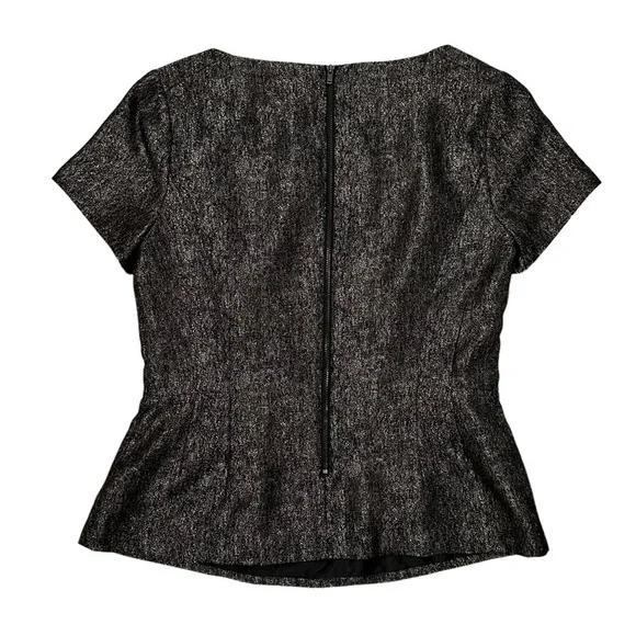 Halogen Black Silver Metallic Peplum Boat Neck Short Sleeve Blouse M - Picture 2 of 6